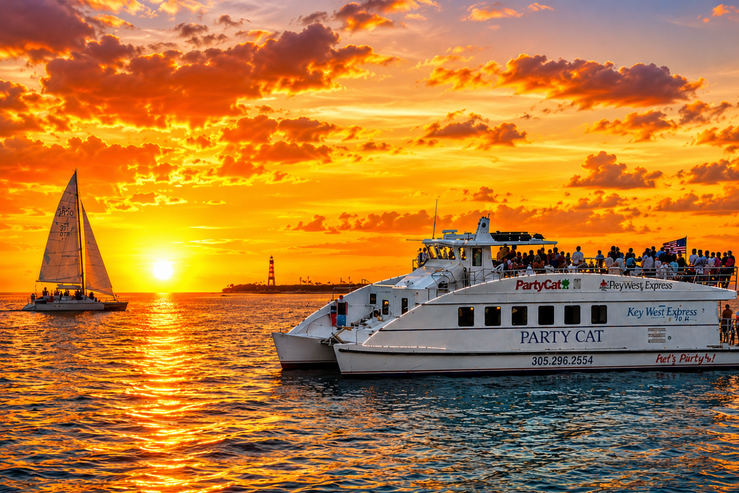 Sunset Party Cat cruise in Key West at sunset