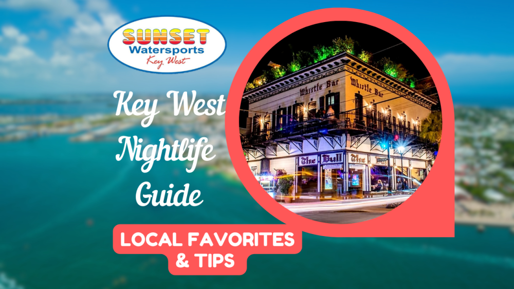 Key West nightlife guide with bar image and vibrant graphics.