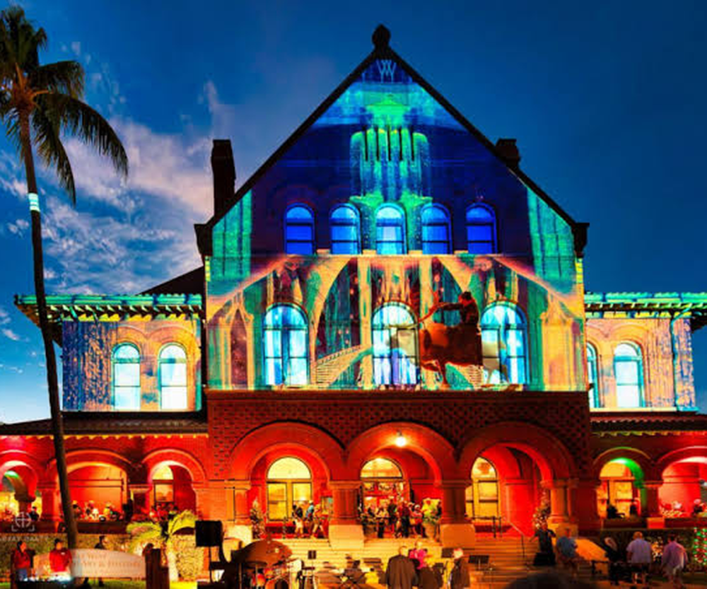 Holiday projection on the historic Custom House Museum in Key West