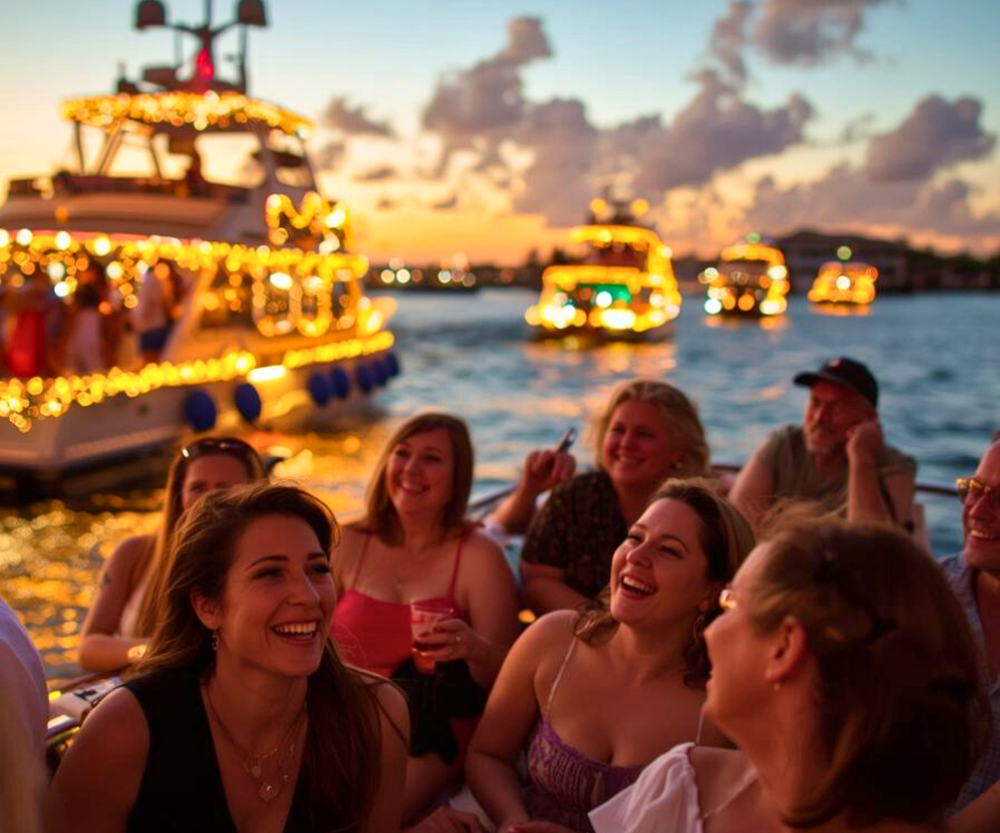 Guests enjoying the Key West Lighted Boat Parade on the water